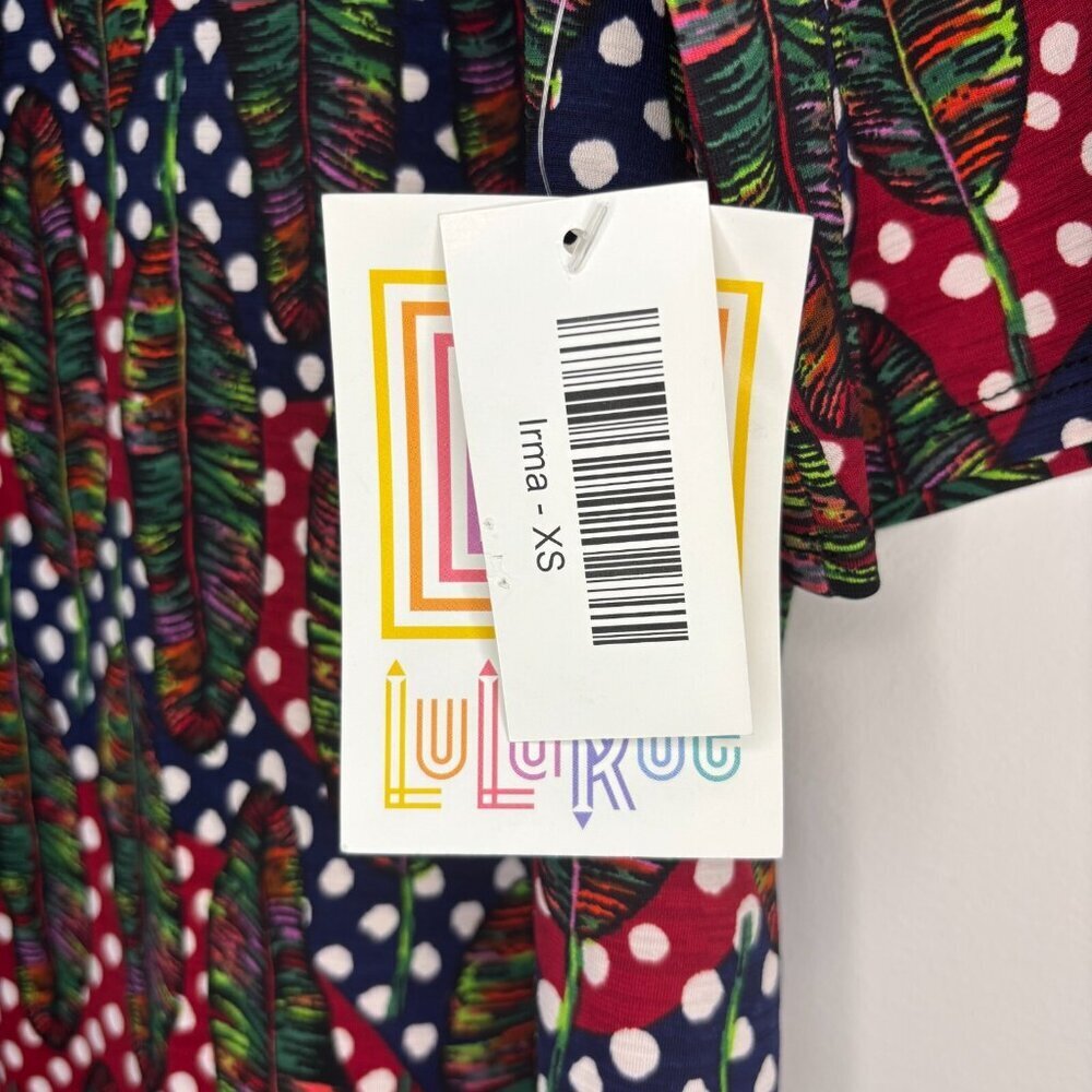 LULAROE NEW Irma Women's XS Red Navy Feathers Stretch Hi-Lo Comfy - Picture 6 of 6